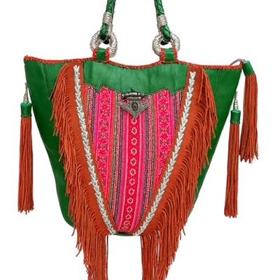 World Family Ibiza Indira Bag (Forrest Green/ Brown Tassels)